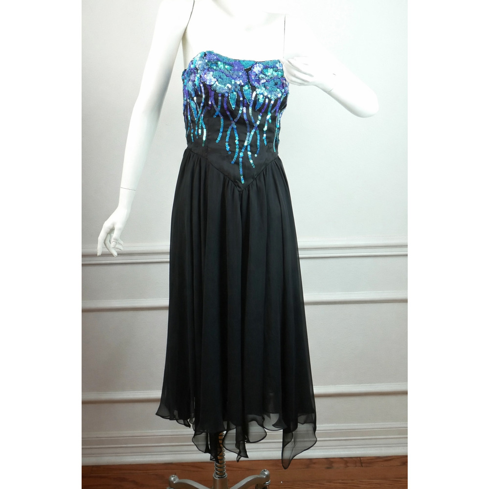 Vintage Casadei Dress size 4 80s Prom Hoco Sequin Strapless Beaded Chiffon Fairy